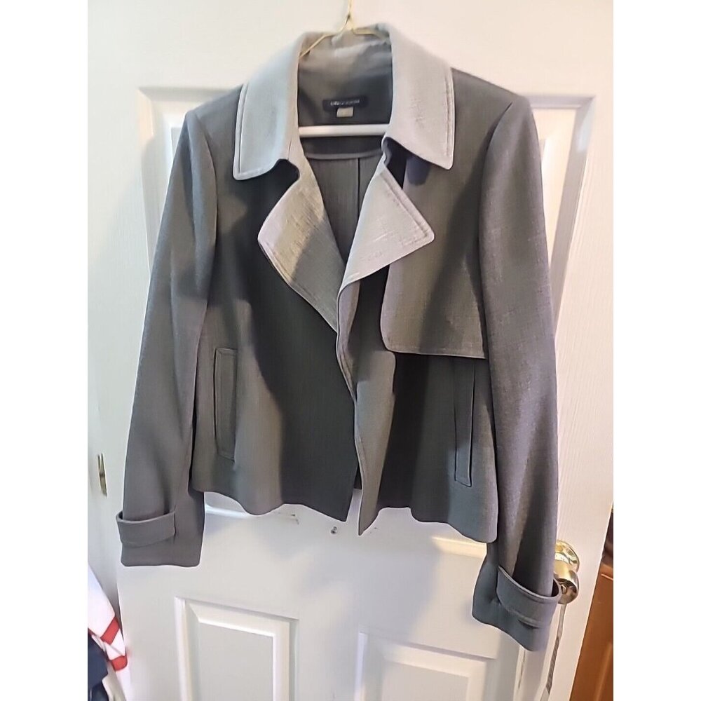 Tommy Hilfiger Womens Open Front Blazer Sz 4 Gray Draped Notch Collar Storm Flap